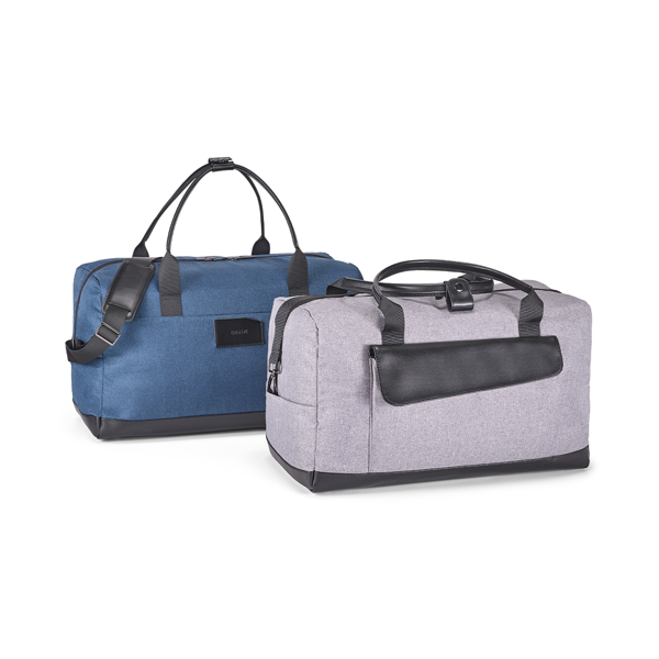 Branve MOTION Bag 2 versions: blue and light grey. Practical and stylish 600D cationic polyester travel bag with split leather with PU.